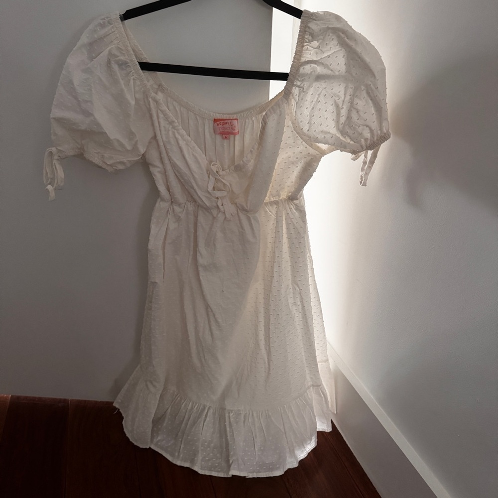 White Puff Sleeve Mini Dress